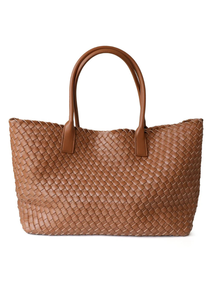 Tan Woven Leather Tote Bag – Large Shoulder Handbag