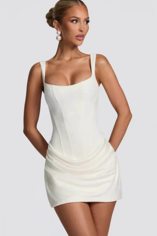 Elegant Square Neck Sleeveless Mini Dress – Modern Cocktail Silhouette