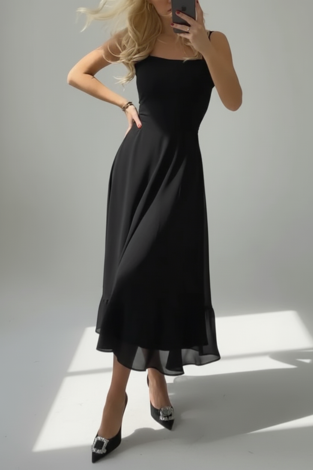 Sleeveless Midi Dress – Elegant Solid A-Line Evening Dress