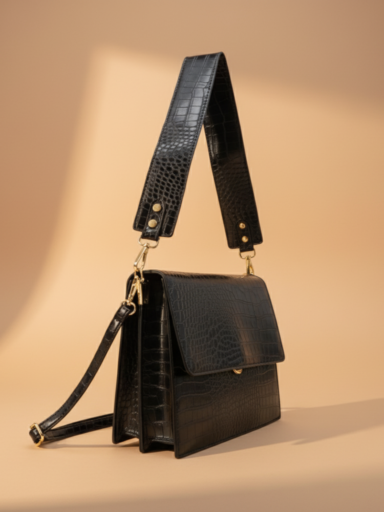 Croc-Embossed Leather Crossbody Bag – Sophisticated & Timeless