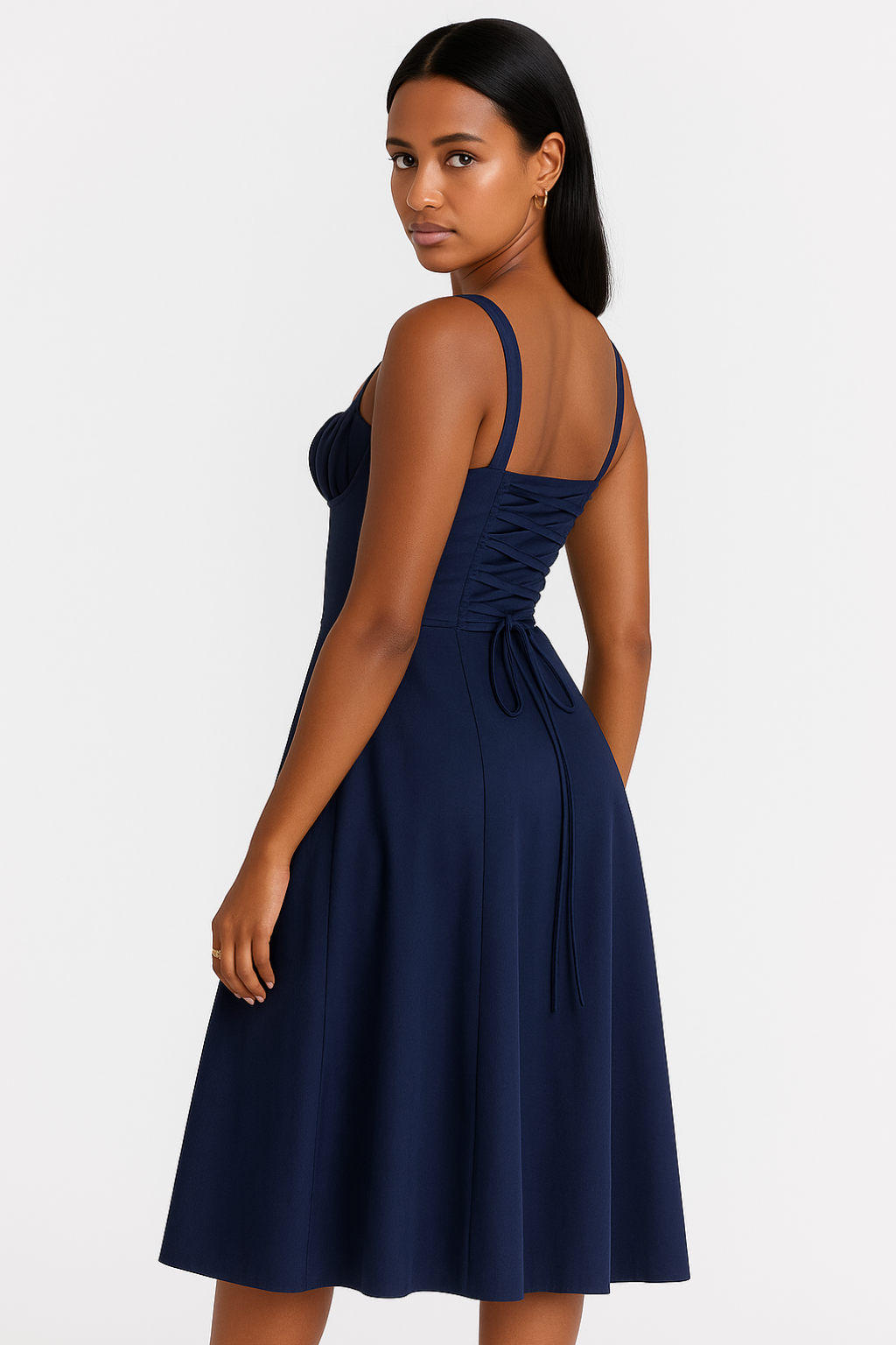 Corset Midi Dress – Sleeveless Square Neck A-Line