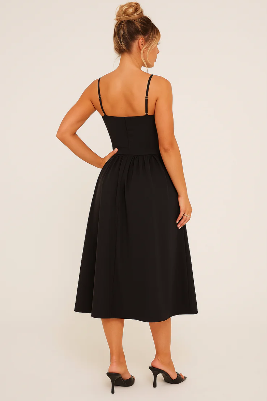 Pleated A-Line Skater Midaxi Dress – Sleeveless Spaghetti Strap
