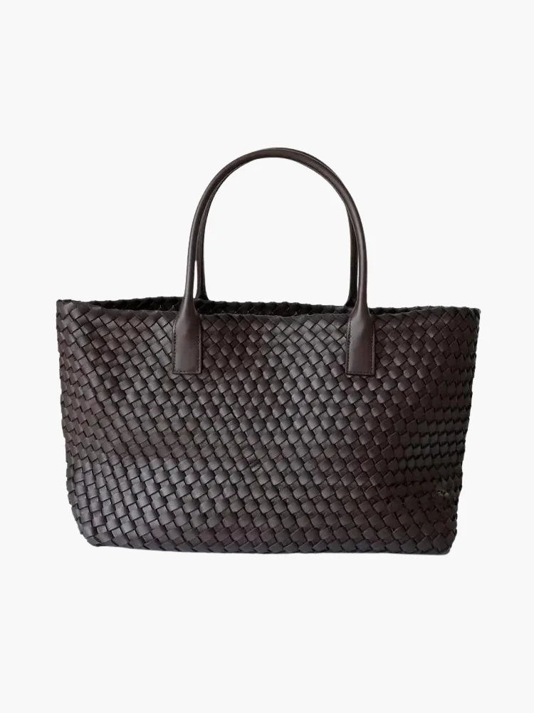 Tan Woven Leather Tote Bag – Large Shoulder Handbag