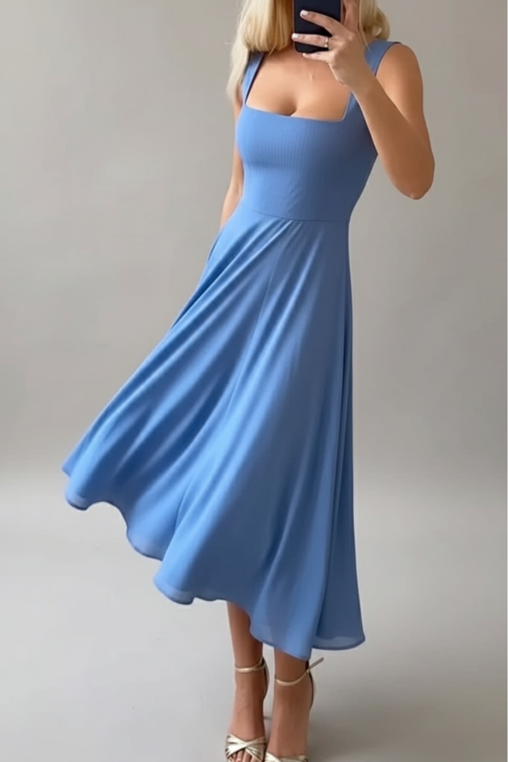 Sleeveless Midi Dress – Elegant Solid A-Line Evening Dress