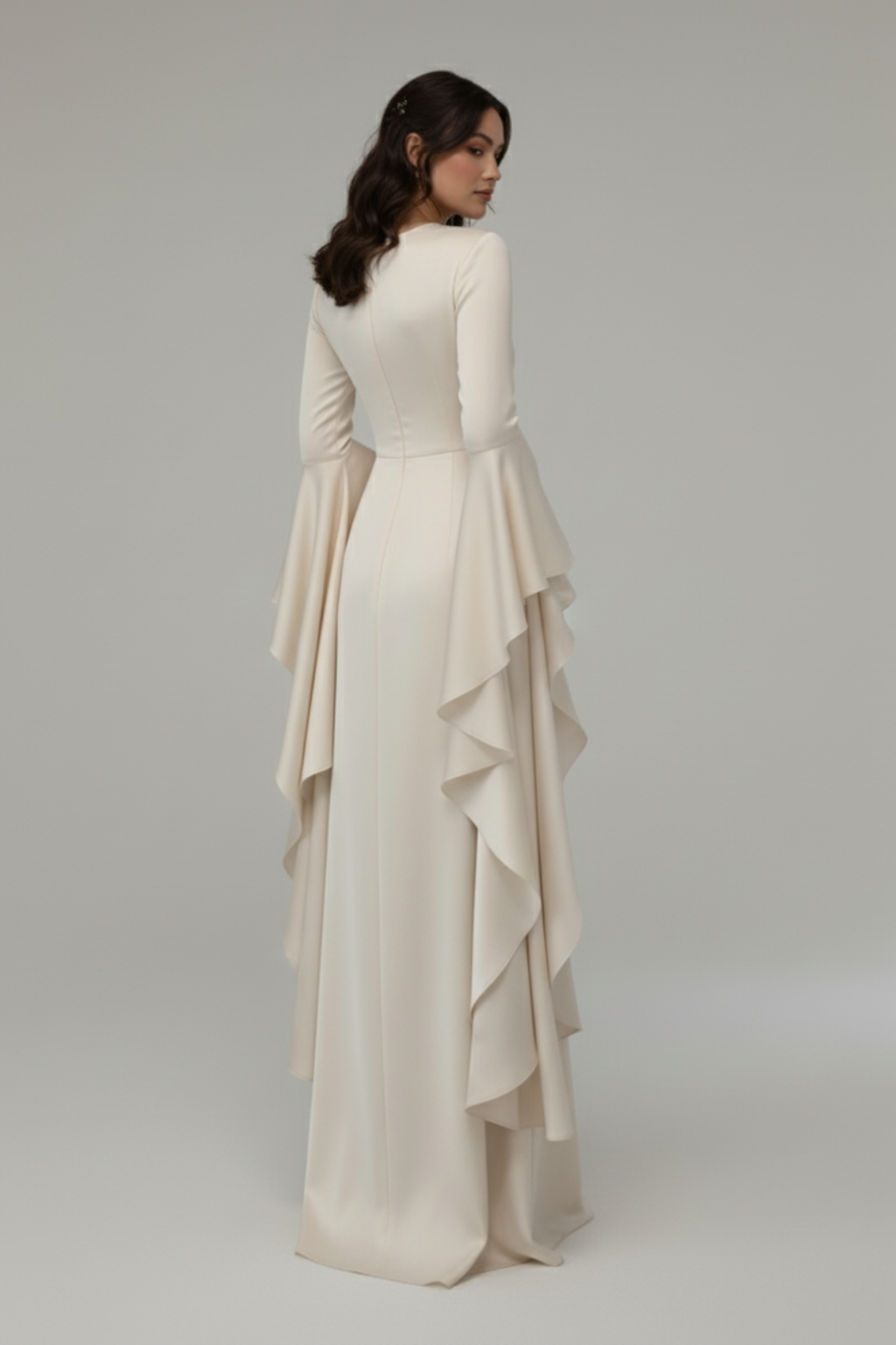 Elegant Long Sleeve Draped Maxi Dress – Evening & Party Gown