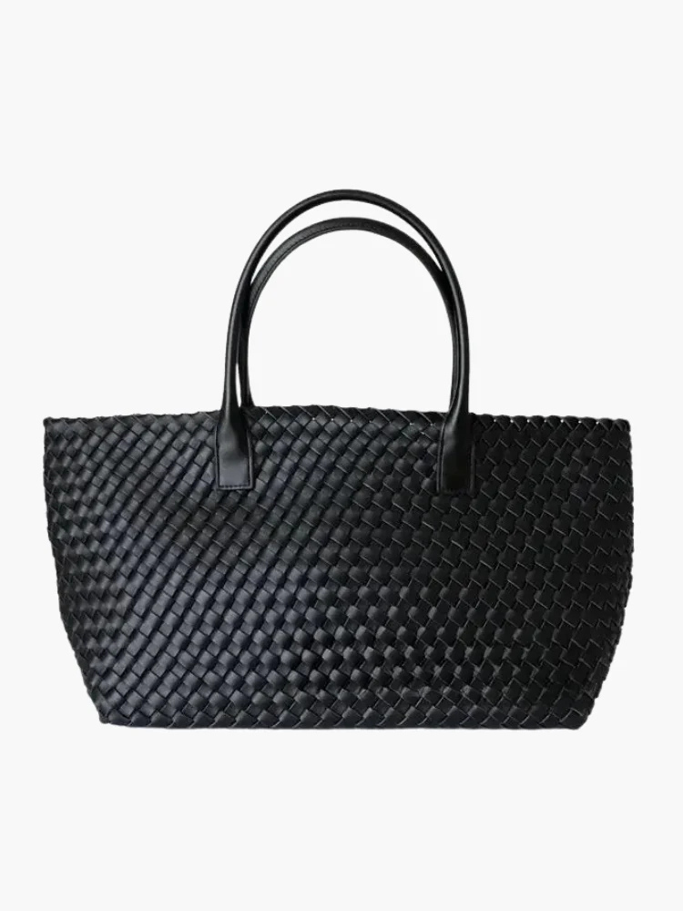 Tan Woven Leather Tote Bag – Large Shoulder Handbag