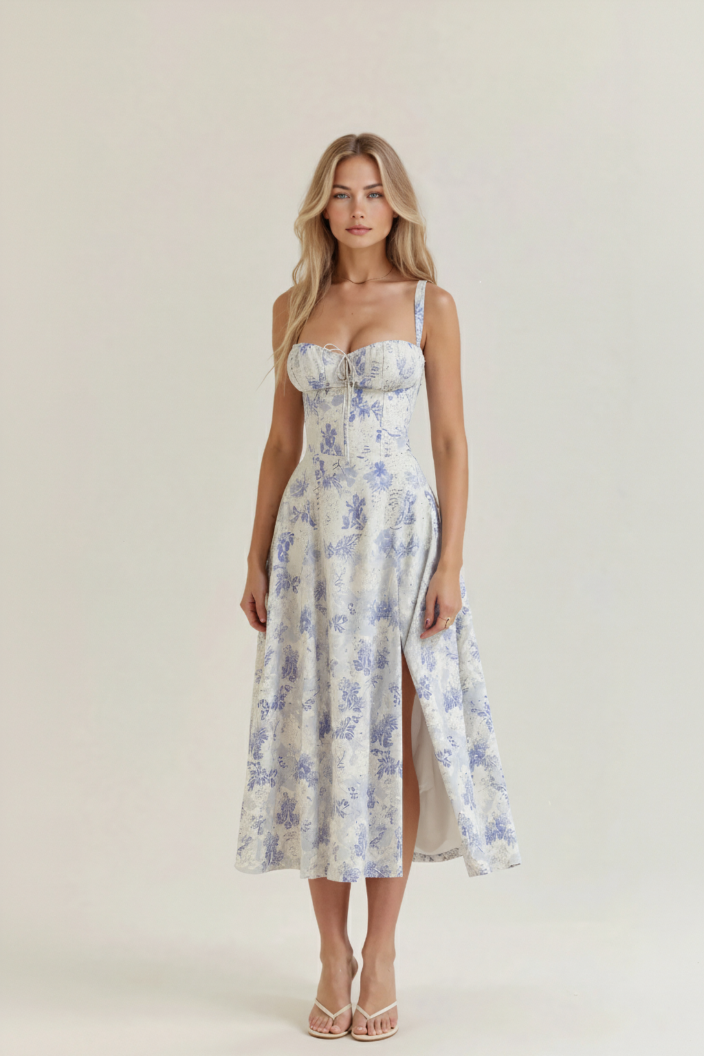 Corset Midi Dress – Sleeveless Square Neck A-Line