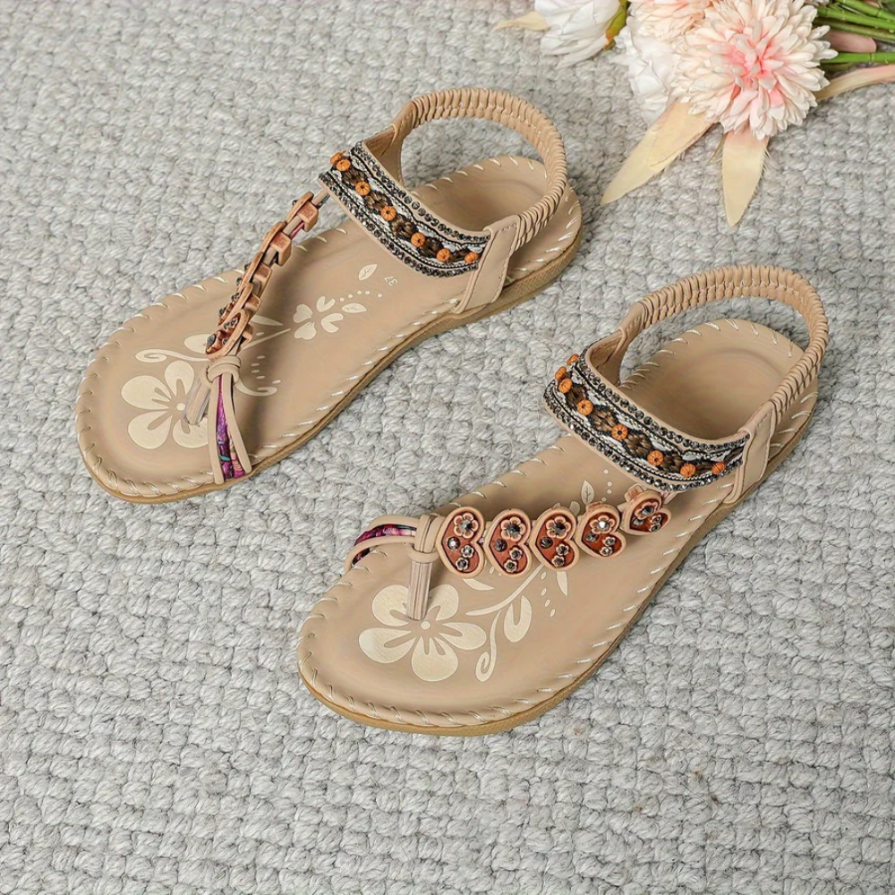 Comfort Sandals – Embellished T-Strap Design with Cushioned Sole