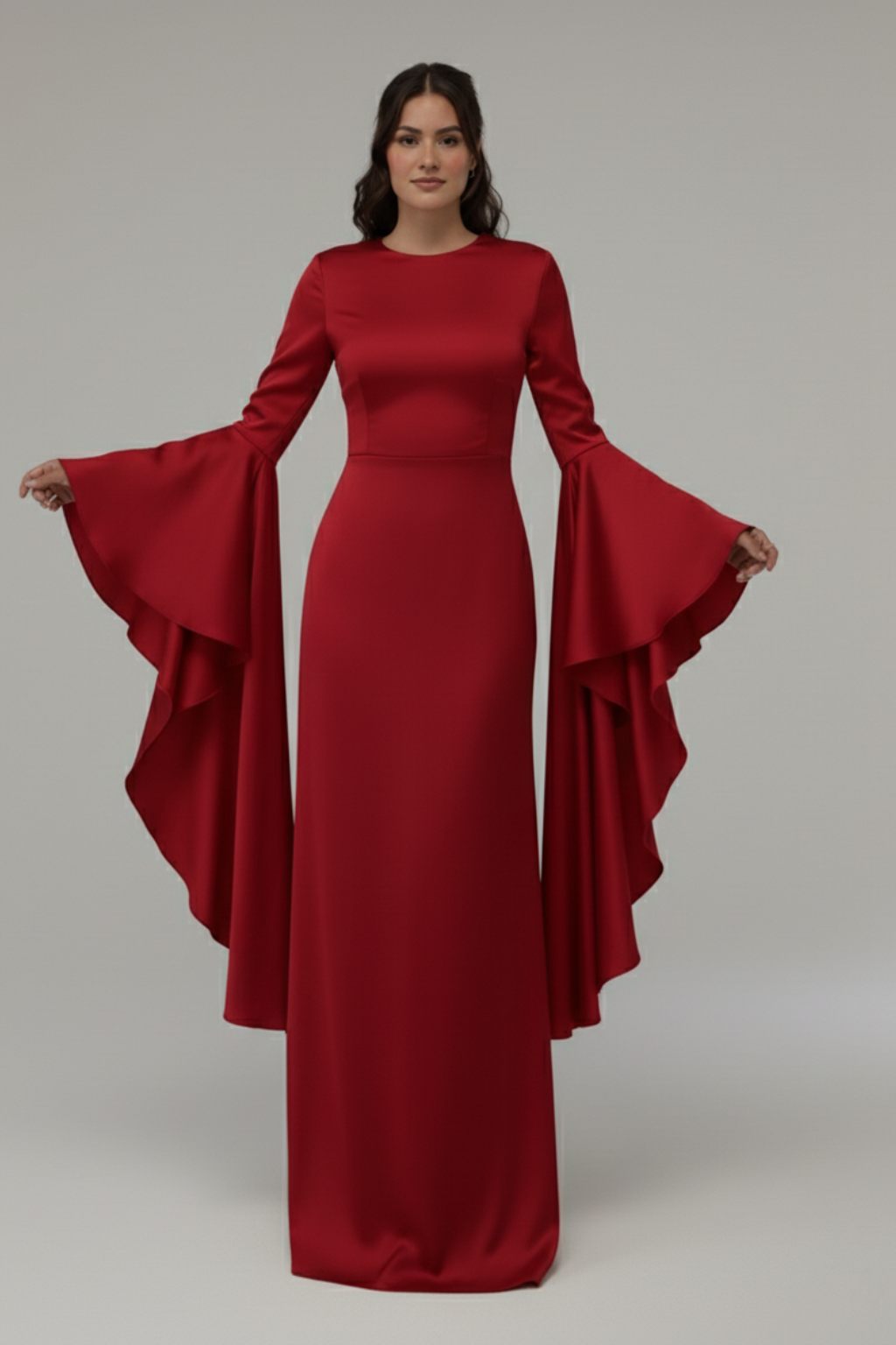 Elegant Long Sleeve Draped Maxi Dress – Evening & Party Gown