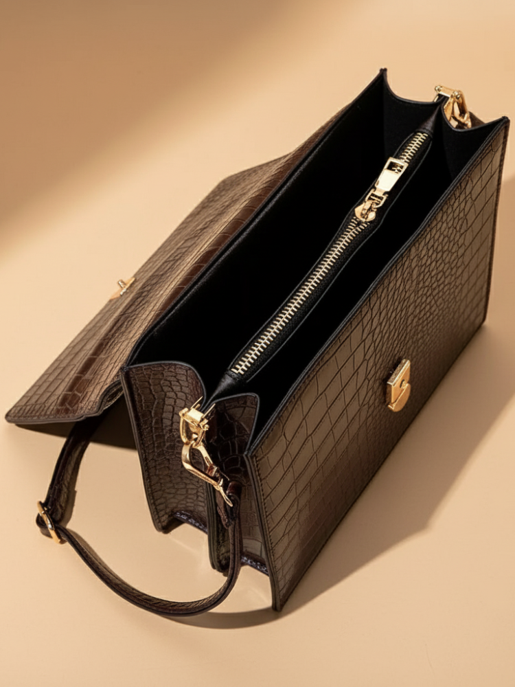 Croc-Embossed Leather Crossbody Bag – Sophisticated & Timeless