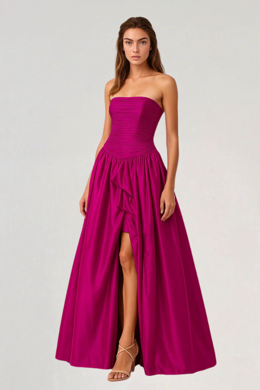 Strapless Maxi Dress – Elegant Ruched Bodice with Voluminous Hem