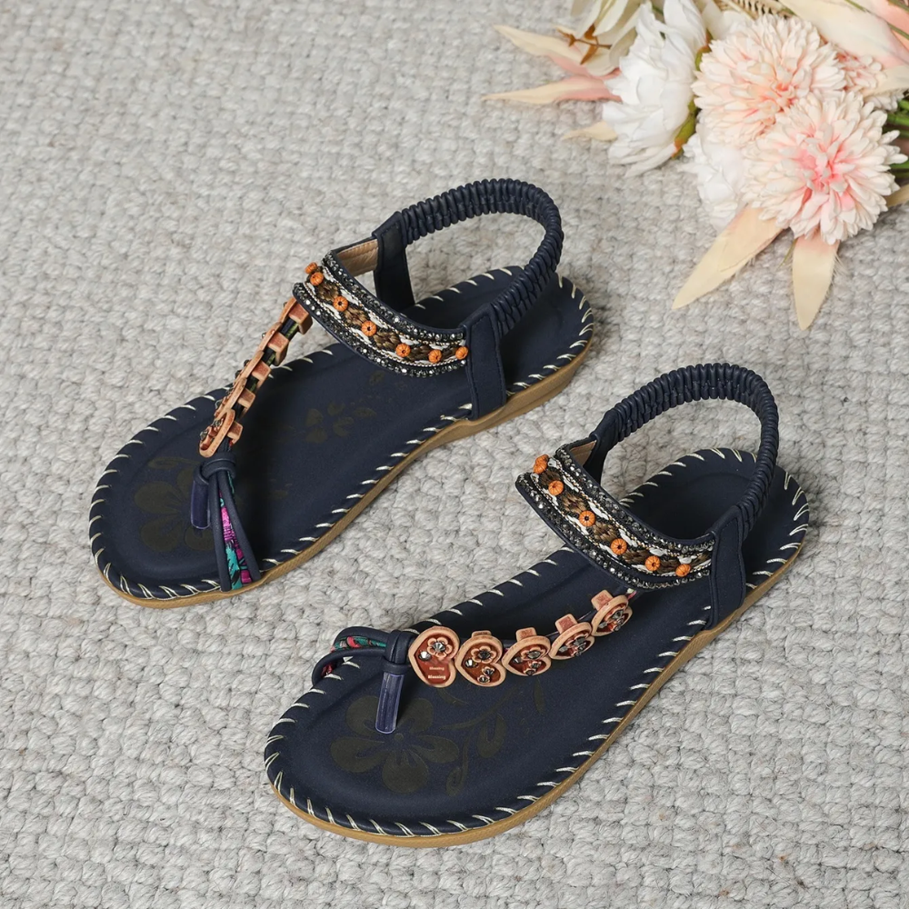 Comfort Sandals – Embellished T-Strap Design with Cushioned Sole