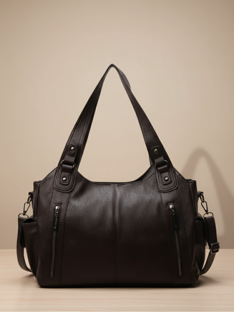 Elegant Multi-Pocket Leather Shoulder Bag – Effortless Sophistication