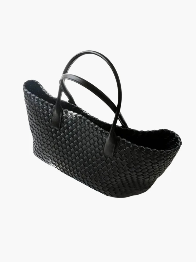 Tan Woven Leather Tote Bag – Large Shoulder Handbag