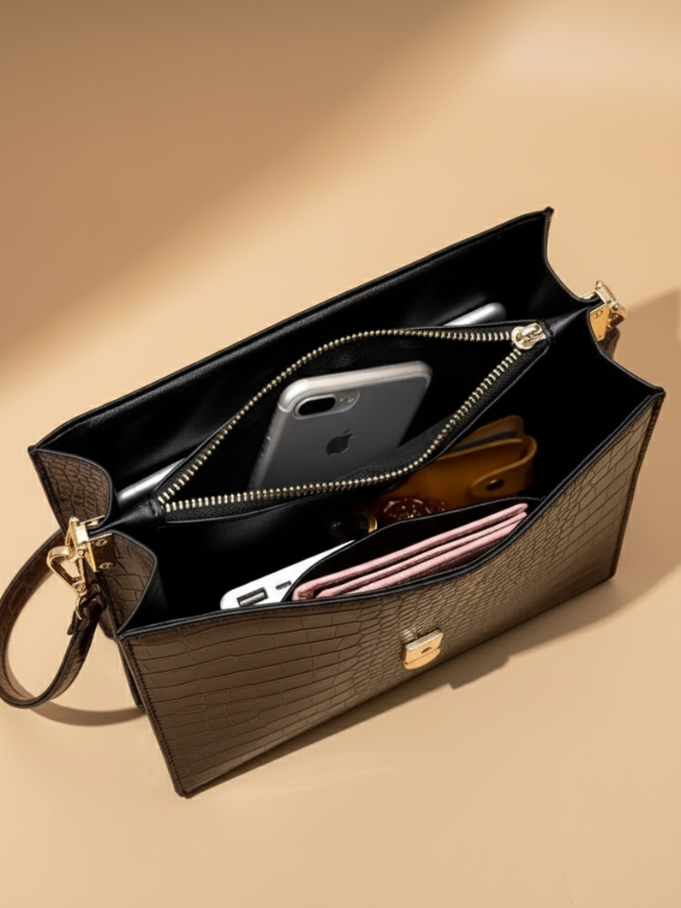 Croc-Embossed Leather Crossbody Bag – Sophisticated & Timeless