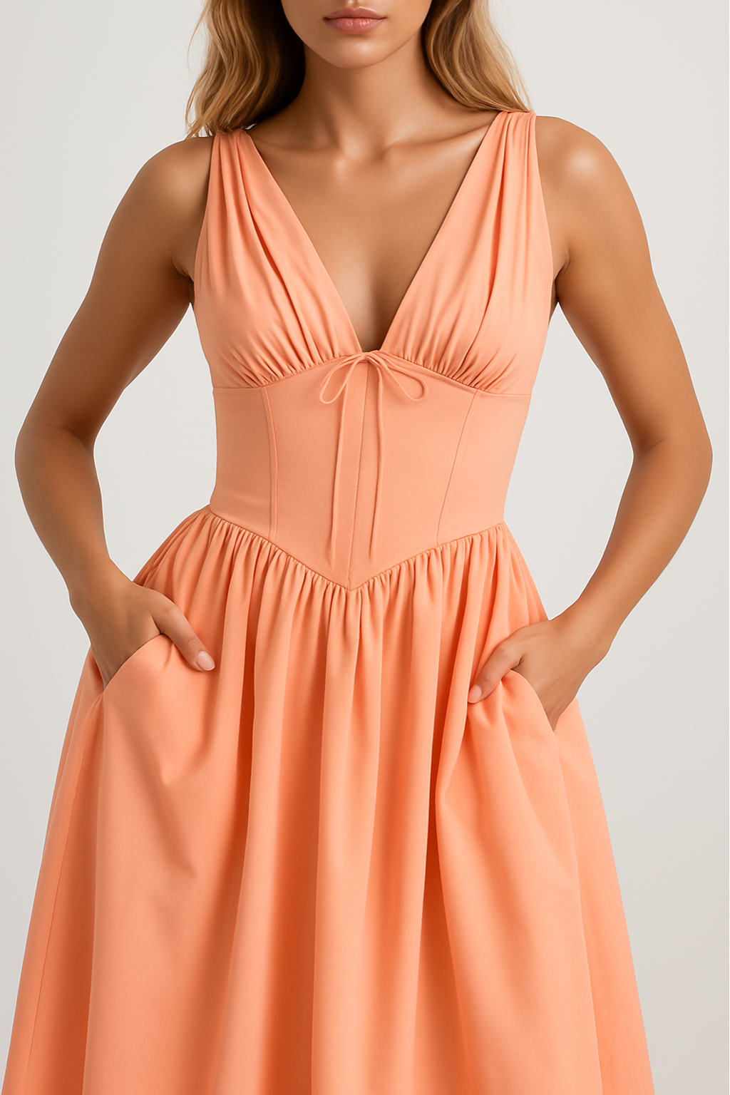 Floral A-Line Midi Summer Dress – Sleeveless V-Neck