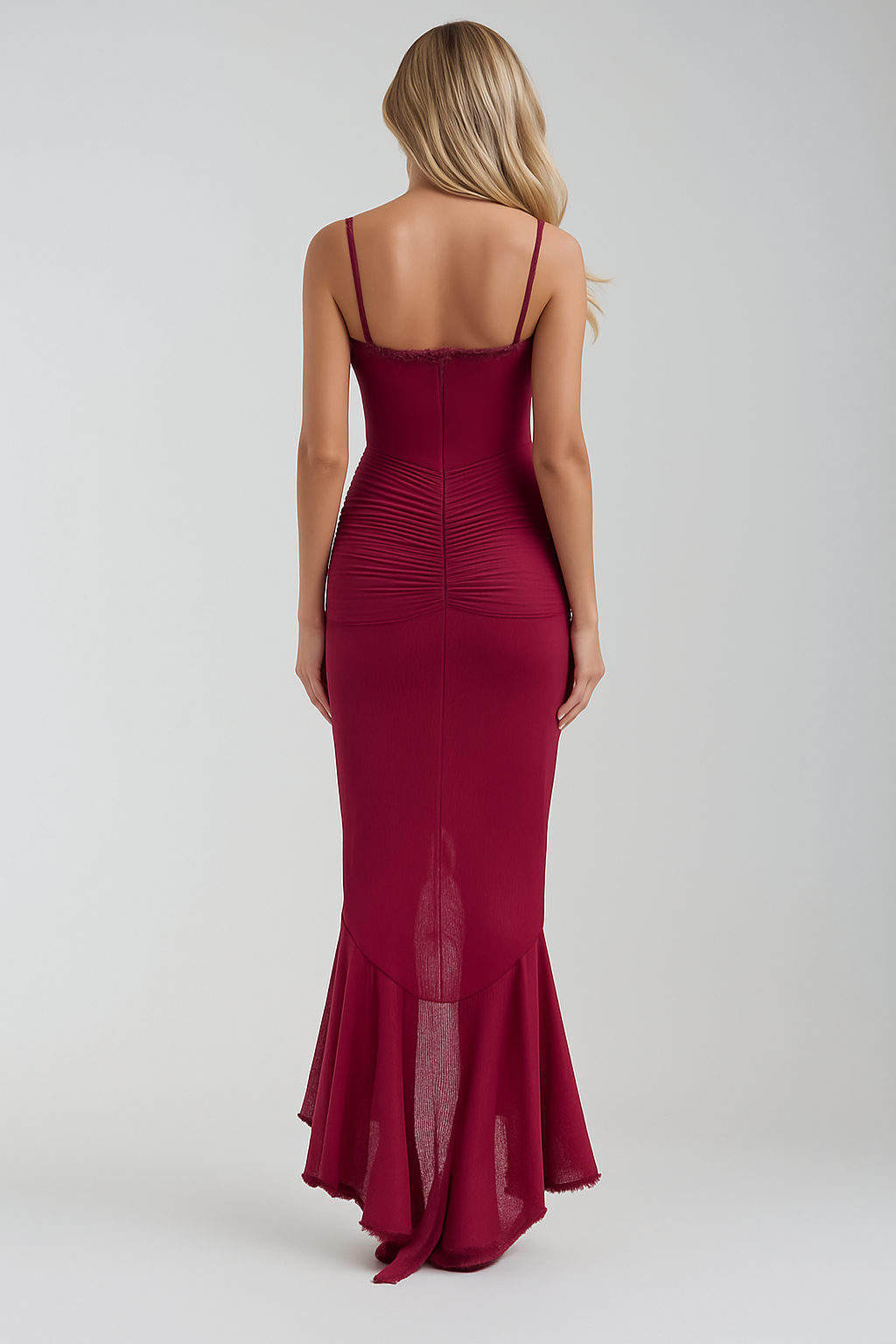 Charming Ruffle Maxi Evening Dress – Sleeveless Spaghetti Strap Gown