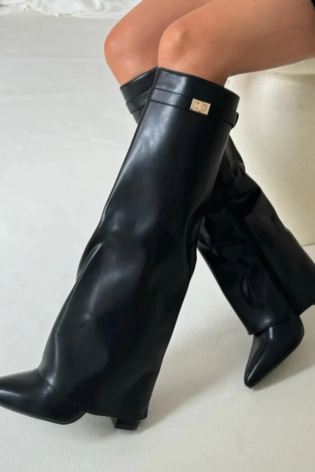 Classic Fold-Over Knee High Boots – Sophisticated Pointed-Toe Design