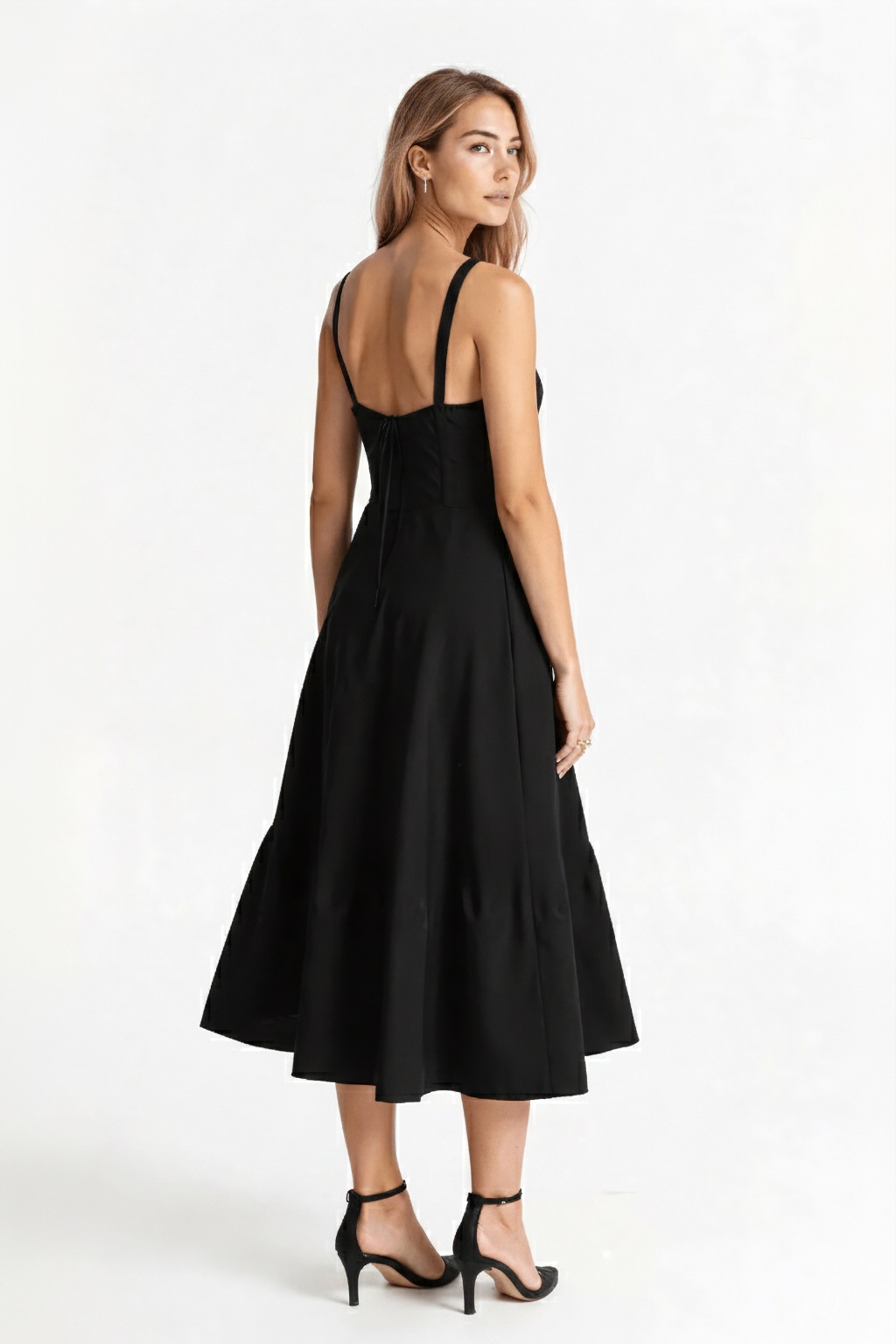Corset Midi Dress – Sleeveless Square Neck A-Line